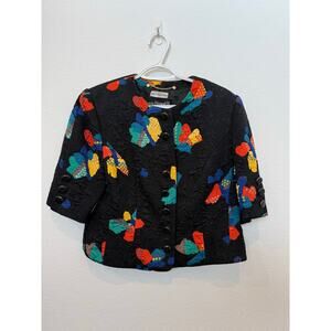 Vintage 90s/80s Louis Feraud Short Sleeve Blazer Abstract Butterfly Cotton 12